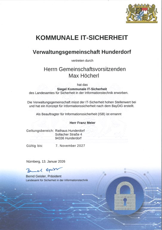 Zertifikat Kommunale IT-Sicherheit (Gültig bis 07.11.2027)